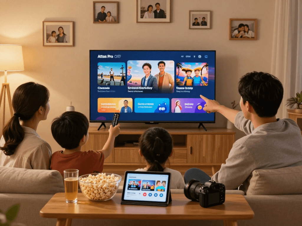 Profitez de l'application atlas pro avec votre famille pour une soirée cinéma à domicile.