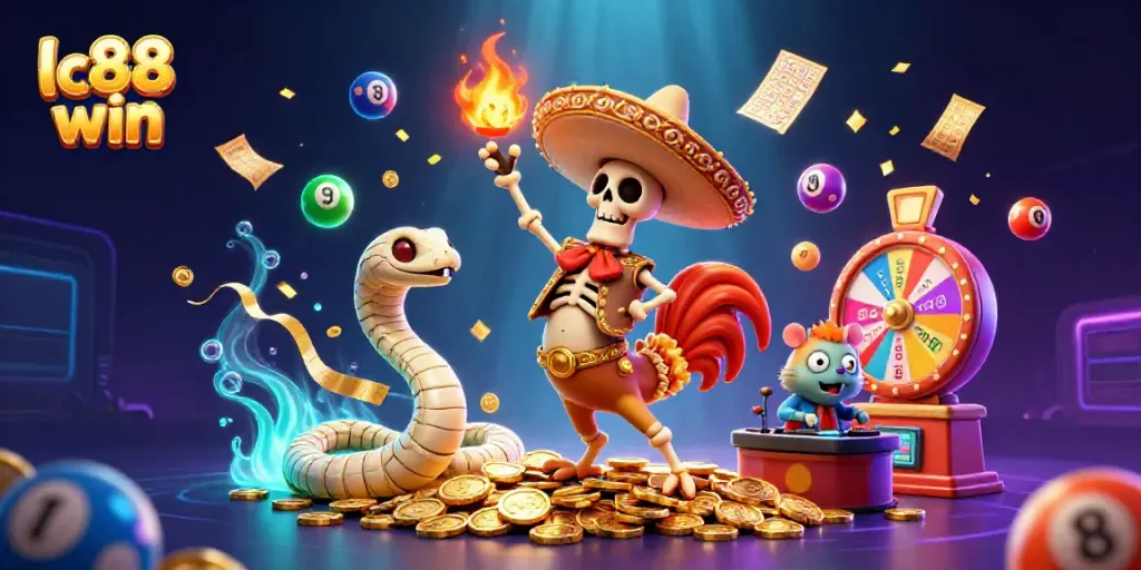 Celebrities celebrating lc88 win in a vibrant casino scene with lottery elements and dynamic energy
