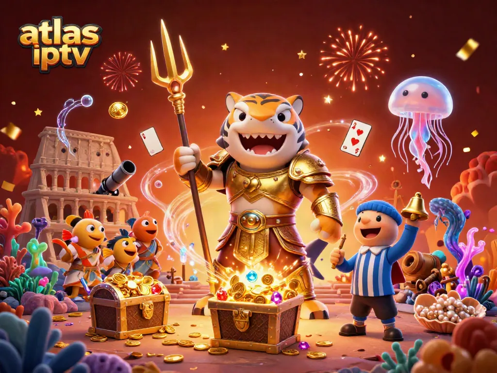 Vivez l'expérience de atlas iptv en regardant des jeux sous-marins dynamiques dans une scène colorée et festive.