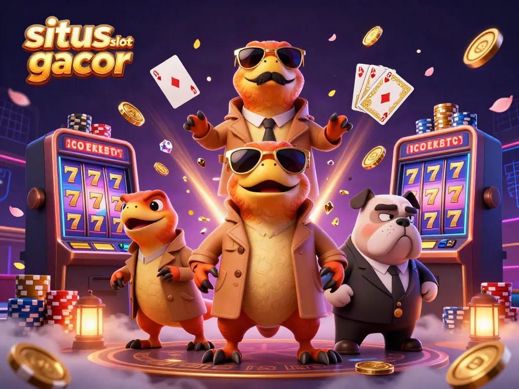 Engage in situs slot gacor gaming with raptor characters entering a VIP casino scene.
