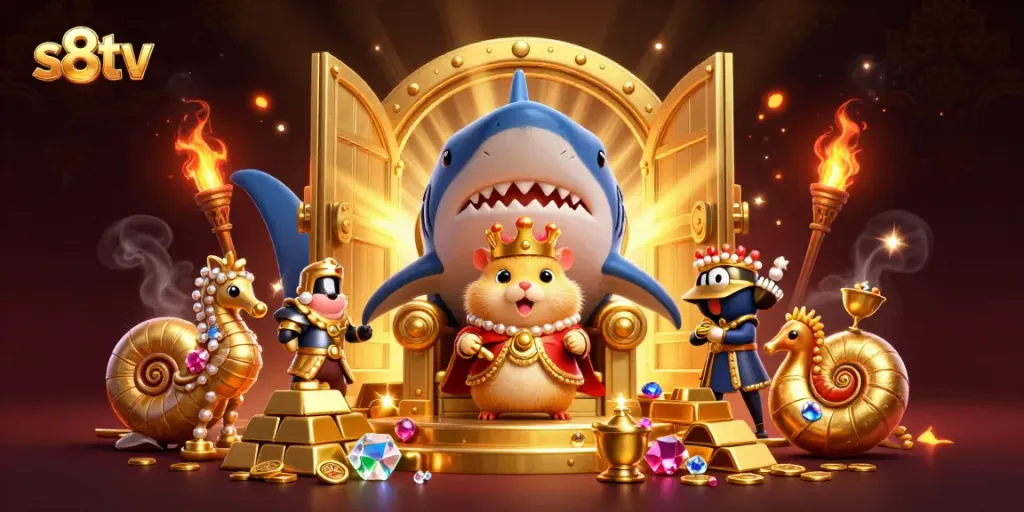 Experience thrilling gameplay and rewards at s8tv with a majestic hamster king illustration.