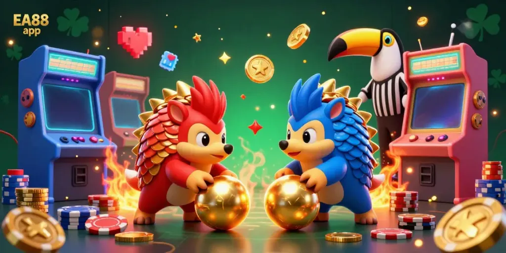 Experience the thrilling EA88 app with vibrant pangolins and casino elements in a dynamic 3D scene.