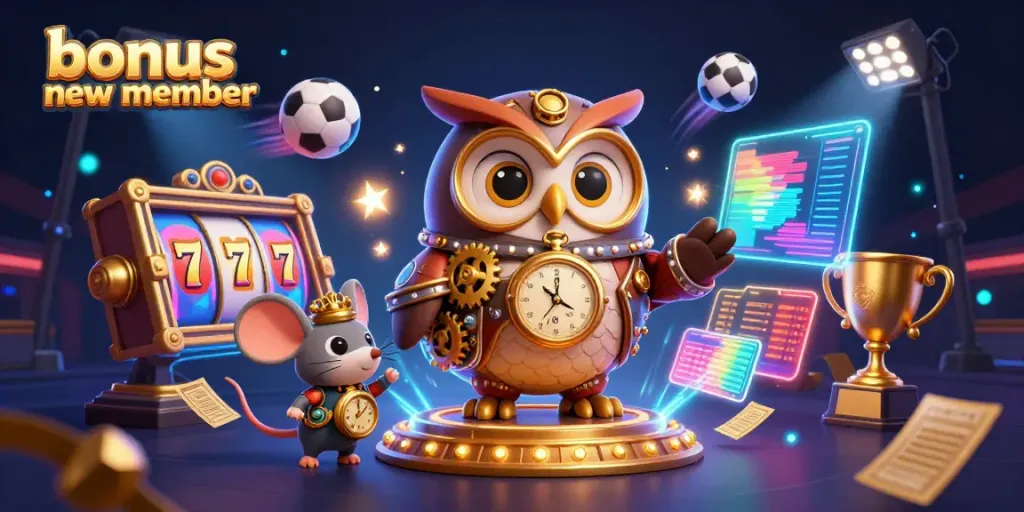 Experience the excitement of casino gaming with our bonus new member promotion featuring dynamic characters and vibrant game elements.